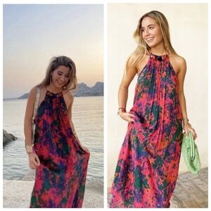 Zara Multicolor Beaded Midi Halter Dress